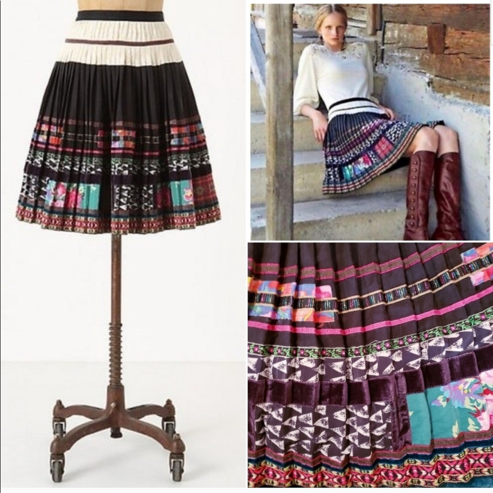 ANTHROPOLOGIE Accordion Pleated Vintage Boho Valea Skirt COREY LYNN CALTER Small
